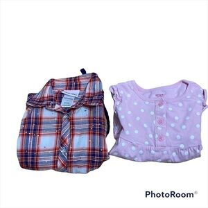Girls Long Sleeve Shirt Bundle 3T Plaid Button Down Polka Dot Toddler Carter’s